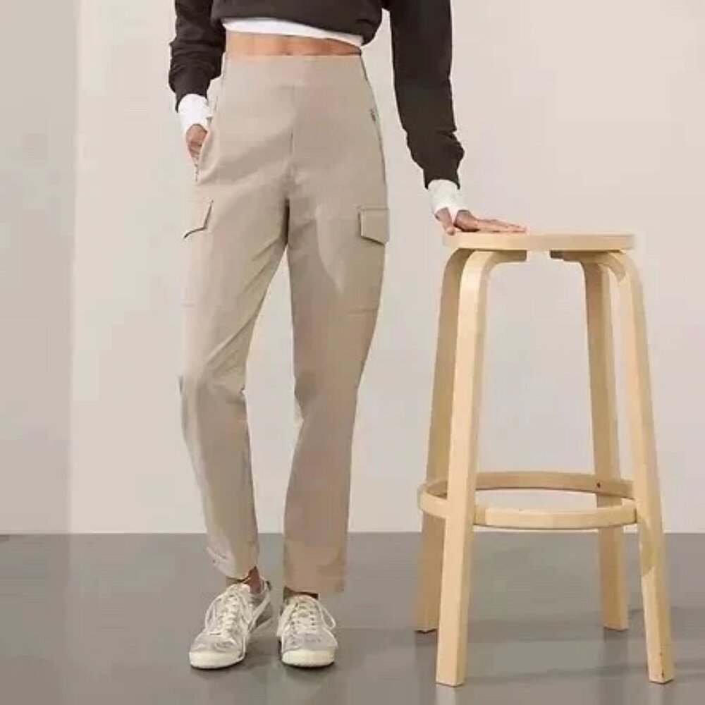 Athleta Taupe Straight-Leg Cargo Pants